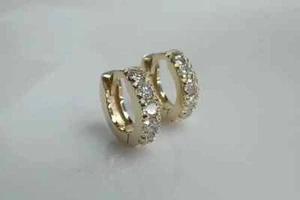 0.50 Ct Round Cut Natural Diamond Huggie Hoop Earrings Solid 14K Yellow Gold - Picture 1 of 8