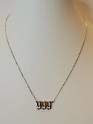 18 K White Gold Chain Necklace Angel Number 999 Script  Nines Love & Guidance - Image 1 of 4