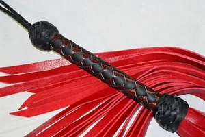 Látigo azotador de pestañas rojas Flogger de cuero 30", flogger unisex, hecho a mano EE. UU. - Imagen 1 de 6