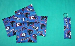 *COASTER SET of 4 and/or KEYCHAIN key ring DEPAUL UNIVERSITY BLUE DEMONS New - Imagen 1 de 4