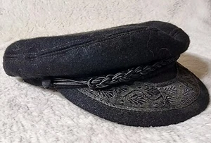 Vintage Black Wool Greek Captain's Hat embroidered and braided rope bill - Picture 1 of 5
