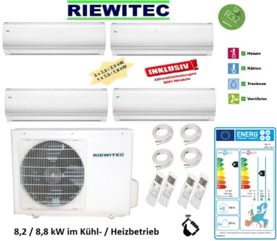 Quattro 3x2,6 1x3,5 kW RIEWITEC Split Klimaanlage 8,2/8,8KW, WiFi, 5 m K-Leitung - Bild 1 von 4