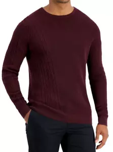 $60 Alfani Men's Crew Neck Pullover Geo-Stich Sweater Cotton Burgundy, L - Picture 1 of 1