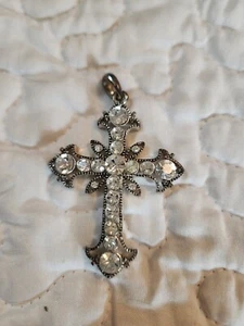 Vintage Ornate Zircon Cross Pendant With Clear Rhinestones. Pretty And Sparkles - Picture 1 of 3