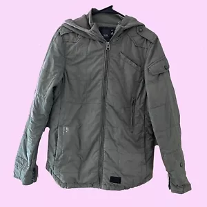G Star Raw Olive Green Gray Quilted Hooded Jacket Coat As Worn In Twilight Small - Picture 1 of 9