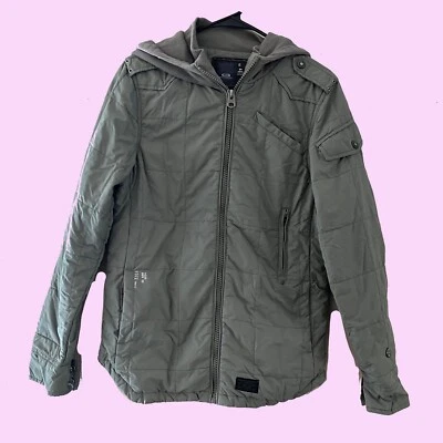 G Star Raw Olive Green Gray Quilted Hooded Jacket Coat As Worn In Twilight Small - Image 1 of 4