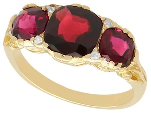 3.06 ct Garnet and 0.04 Diamond, 18 ct Yellow Gold Dress Ring - Antique - Picture 1 of 11
