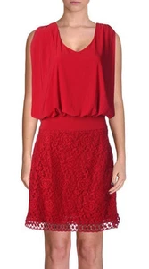 Laundry ~ Red Blouson Jersey V-Neck Drape Back Lace Skirt Party Dress 2 NEW $148 - Picture 1 of 6
