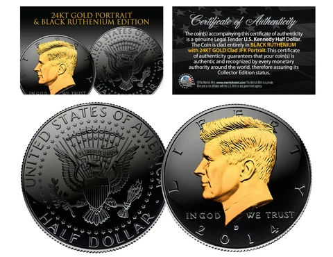 Black RUTHENIUM & 24KT Gold Clad 2016 JFK Kennedy Half Dollar U.S. Coin - D Mint Cover