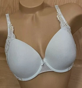 Vintage Victoria Secret Angels Bra 36D Blue Lace Lined Demi Nylon Push Up - Picture 1 of 14