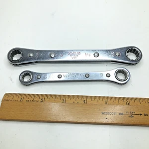 Lote De Colección De 2 Llaves De Extremo De Caja Doble De Trinquete A Presión Juego De 12 Pt Hecho en EE. UU. - Imagen 1 de 14