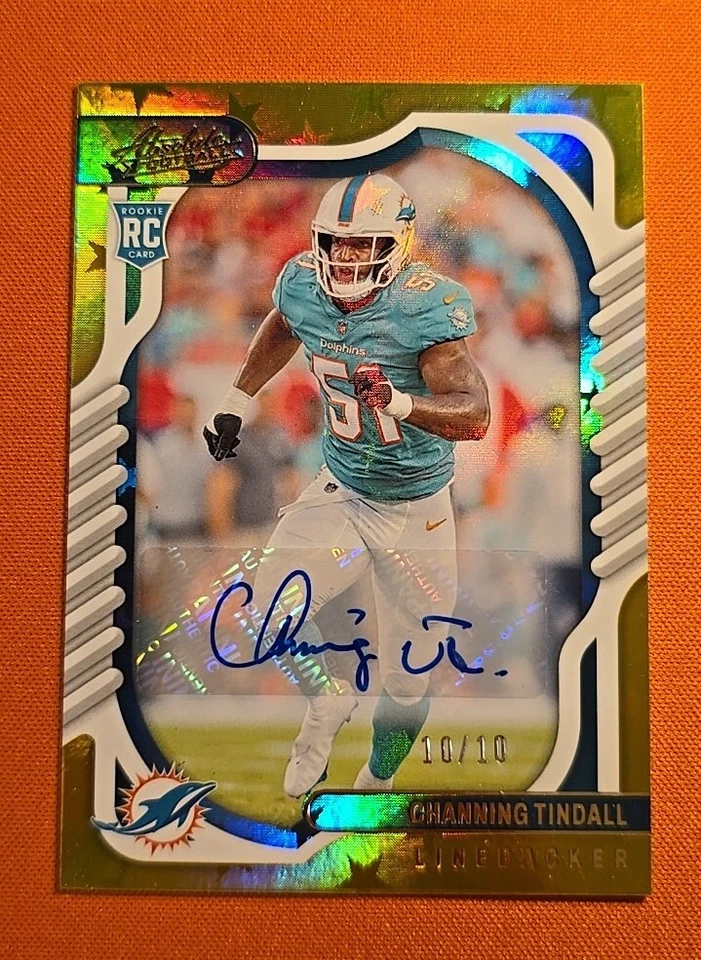 🟠🐬⚪️ 2022 Panini Absolute Channing Tindall #152 Gold AUTO 10/10 DOLPHINS⚪️🐬🟠 - Image 1 of 4