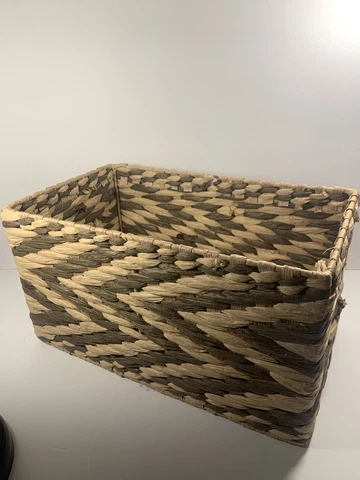 Vintage Retangular Chevron Pattern Hand Woven Basket~Metal Frame~Storage~Boho Cover