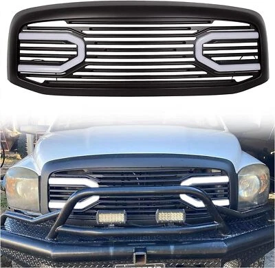 Black Front Big Horn Grille For 2006-2009 Dodge RAM 1500 2500 3500 (With Light) - Image 1 of 4