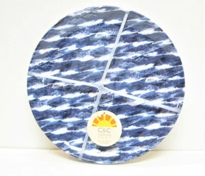 Set / 4 C&C California Home Melamine 11" Dinner Plates Shibori Waves Blue - Picture 1 of 1