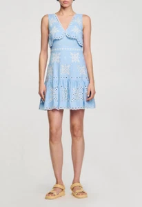 Sandro Paris Women's Dress Size 42 FR / XL Embroidered Linen Blend SFPRO03768 - Picture 1 of 10