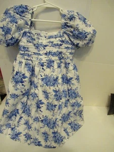 P78 Girls Rare Editions Size 10 Puff Sleeves Blue Floral on white Dress - Picture 1 of 8