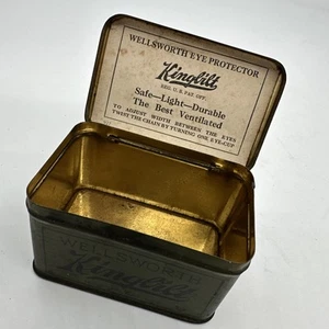 vintage tin Wellsworth Eye Protector Kingbilt American optical hinged lid - Imagen 1 de 8