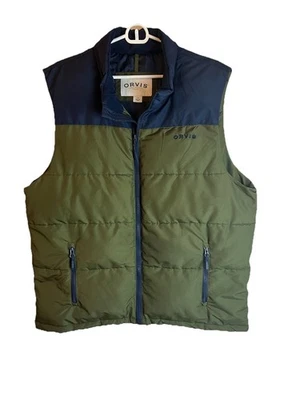 ORVIS Classic Vest Puffer Zipper Mens L Large Green Blue Zippered Pockets - Image 1 of 3