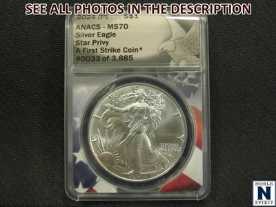 NobleSpirit (ME) 2024 P Eagle Silver Dollar Star Privy First Strike ANACS MS70 - Image 1 of 4
