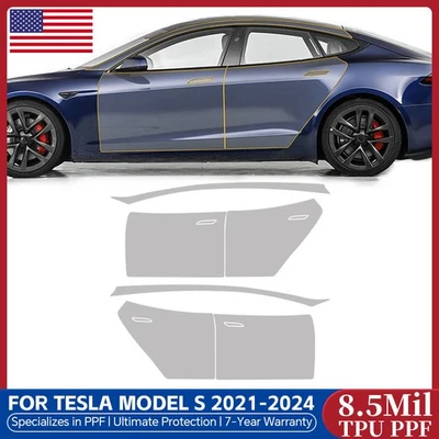 Tesla Model S 2021-2025 Doors PreCut Paint Protection Film Gloss Clear PPF TPU - Image 1 of 4