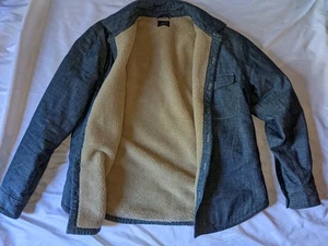 J. Crew Men's Denim Fleece Shacket Size Large Collared Shirt Sherpa Lined  - Picture 1 of 24
