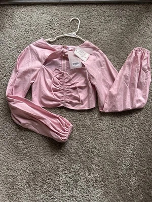 NUEVO CON ETIQUETAS Falda Sabo Para Mujer Blusa Rosa Recortada Manga Larga Talla Pequeña Foto 1 de 4