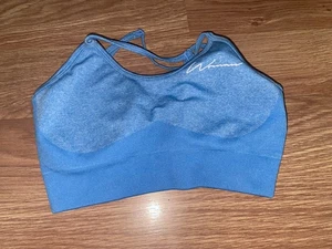 Boohoo Womens Small Blue Sleeveless Cropped Activewear/Gym Bra Top (EX COND) - Picture 1 of 2