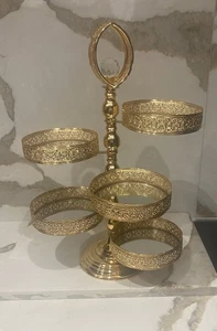 Vintage Gold 5 Rotatable Tiers Mirrored Crystal Handle Cake Stand,fruit nuts,new - Picture 1 of 10