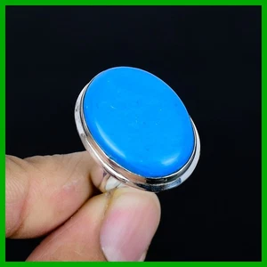 925 Silver Oval Natural Sleeping Beauty Turquoise Stackable Bezel Ring Jewelry - Picture 1 of 11