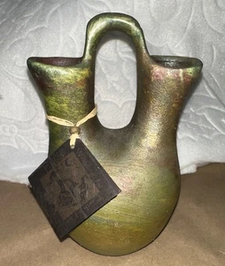 Jeremy Diller "Wedding Jar, Earth & Fire, Raku, Pueblo" Green / Bronze 7” - Picture 1 of 12