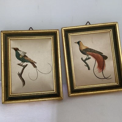 Par de estampados de pájaros Jacques Barraband franceses años 50 en seda 4,5" por 3,75" Foto 1 de 4
