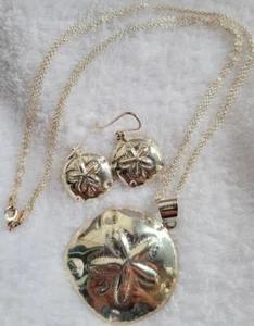 * WUNDERSCHÖNES, SX, STERLINGSILBER SAND DOLLAR HALSKETTE & OHRRING SET 18" #W774 - Bild 1 von 6