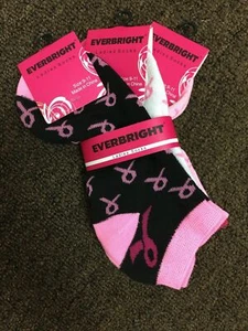 NWT Pink Ribbon Breast Cancer Crew Socks - Pack Of 3 Pairs - Picture 1 of 7