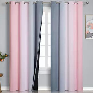 Pink and Grey Blackout Curtains 84 Inch Length,Ombre Full Room Darkening Window - Picture 1 of 10