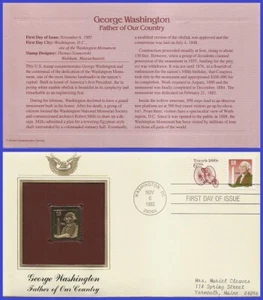 USA7 #2149 ADDR GOLDEN REPLICA FDC George Washington & Monument - Picture 1 of 1