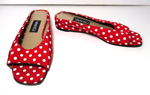 Vintage Van Eli Wedge Heel Slides 8M Women red white polka dot faille