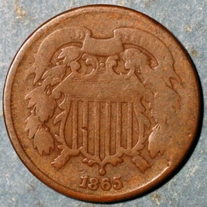 1865 2 Cents United States KM# 94 PLAIN 5 - Picture 1 of 2