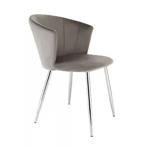 Dunel Velvet Accent Dining Tub Chair With Chrome Metal Legs - Grey/Silver - Picture 1 of 6