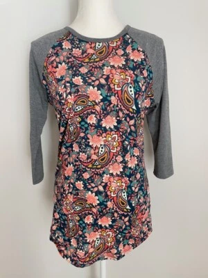 Camiseta Top Blusa Mujer LuLaRoe Talla XS Rosa Azul Floral Cachemira Cuello Redondo  Foto 1 de 4