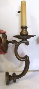 Antique Early American Solid Brass Wall Sconce Aged Patina - Picture 1 of 9