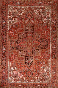 Alfombra vintage geométrica de lana tradicional hecha a mano Heriiz alfombra de área 8x12 - Imagen 1 de 19