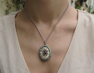 Stunning Antique Austro-Hungarian silver and gem set locket c 1900 - Picture 1 of 9
