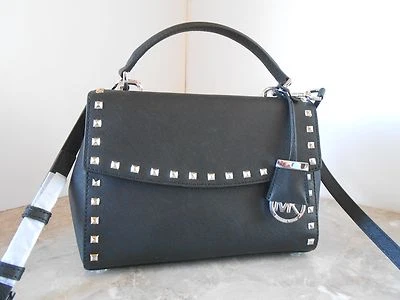 Nuevo Bolso de Cuero MICHAEL KORS Ava Stud PEQUEÑO Asa Superior $298 NEGRO PLATEADO  Foto 1 de 4
