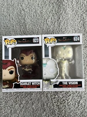 ¡Nuevo! Funko POP Marvel WandaVision 823 Bruja Escarlata y 824 La Visión (Lote de 2) Foto 1 de 4