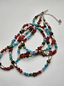 Running Bear RB Native American Sterling Multi Gemston Beaded Necklace Turquoise - Picture 1 of 13