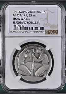 1957 SWISS SHOOTING FEST R-1967a AR, 35mm BERNHARD SCHALLER - NGC MS 67 MATTE - Picture 1 of 2