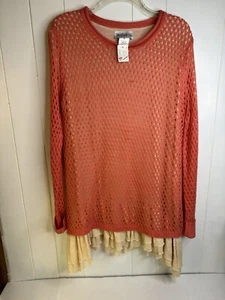 Camille And Co Boho Melon And Cream Tunic Layered Top Long/S Size XL MSRP $79 - Picture 1 of 9