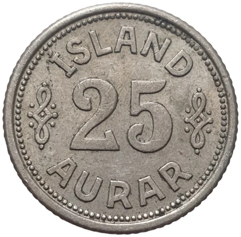 Kingdom Of Iceland 25 Aurar Coin WW2 Christian X Copper Nickel Cover