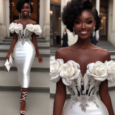 African Black Girl Mermaid Wedding Dresses Sexy Off Shoulder Short Bridal Gowns - Image 1 of 4